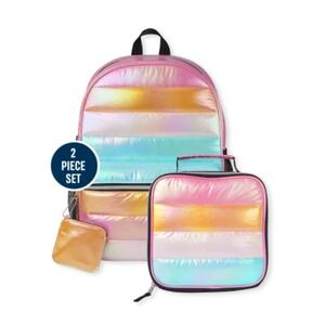Girls Quilted Backpack‎ And Lunchbox  For Girls 2 Piece Set - Multicolour